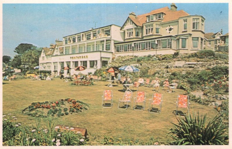 Pentargan Hotel Residents Garden Umbrellas Falmouth 1970s Postcard