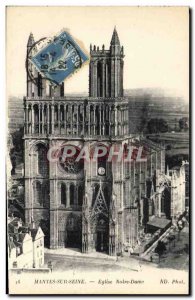 Old Postcard Mantes Sur Seine Notre Dame Church