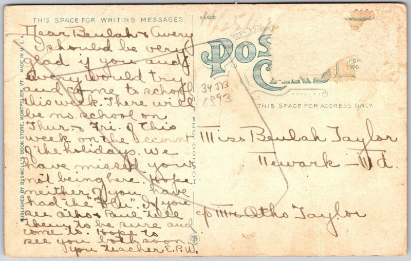 U.S. Post Office Montpelier Vermont VT Grounds & Historical Building Postcard