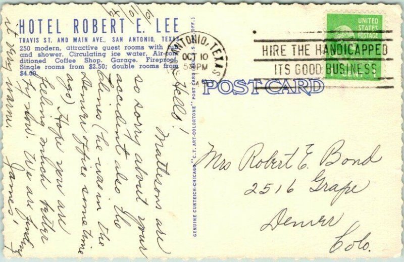 San Antonio, Texas Postcard HOTEL ROBERT E. LEE Curteich Deckled Linen