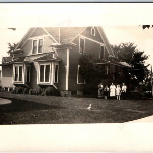 c1920s Adorable Family & Bunny RPPC Rabbit Modern Victorian House Photo Vtg A192