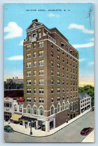 Charlotte North Carolina NC Postcard Mayfair Hotel Exterior View Building c1940