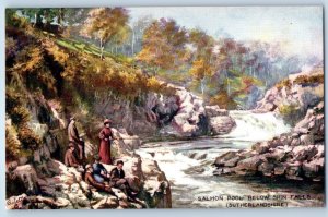 Sutherland Scotland Postcard Salmon Pool Below Shin Falls c1910 Oilette Tuck Art