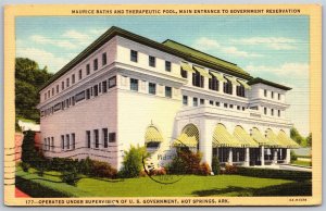 Vtg Hot Springs AR Maurice Baths & Therapeutic Pool Main Entrance View Postcard