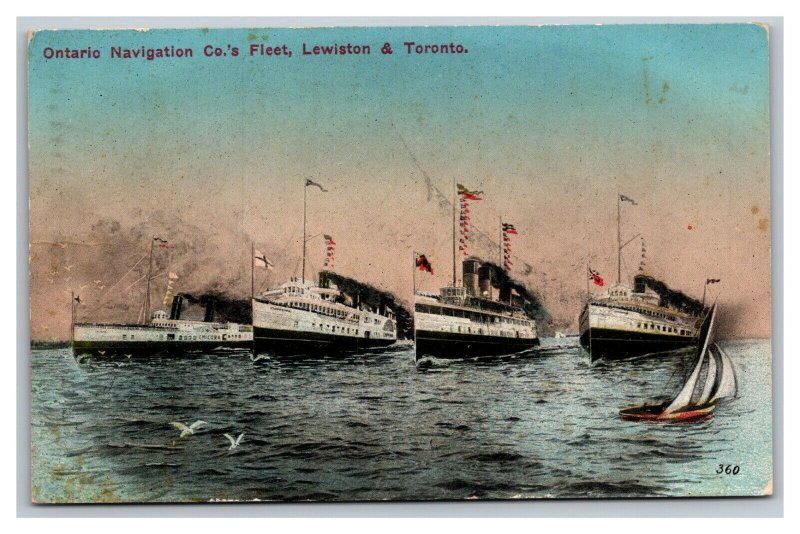 Vintage 1913 Postcard Ontario Navigation Company Fleet Lewiston & Toronto Canada