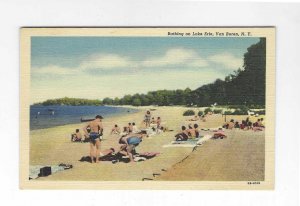 Vtg 1940's Bathing on Lake Erie, Van Buren, New York - Beach Scene Postcard