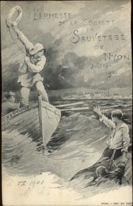 Poster Art Kermesse Nyon LIFE SAVING Society Neptune Boat Rescue 1901 PC LS19