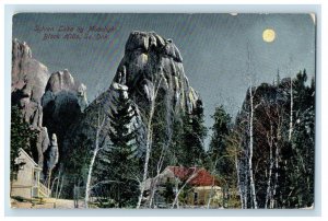 1909 Sylan Lake By Moonlight Black Hills Hot Springs South Dakota SD Postcard