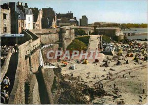 Postcard Moderne Saint Malo Beach Ban Relief and the Remparts