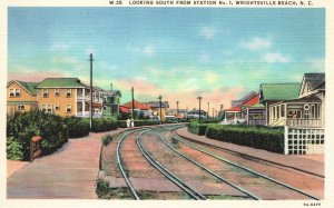 Vintage Postcard Looking South From Station 1 Wrightsville Beach NC Train Rail