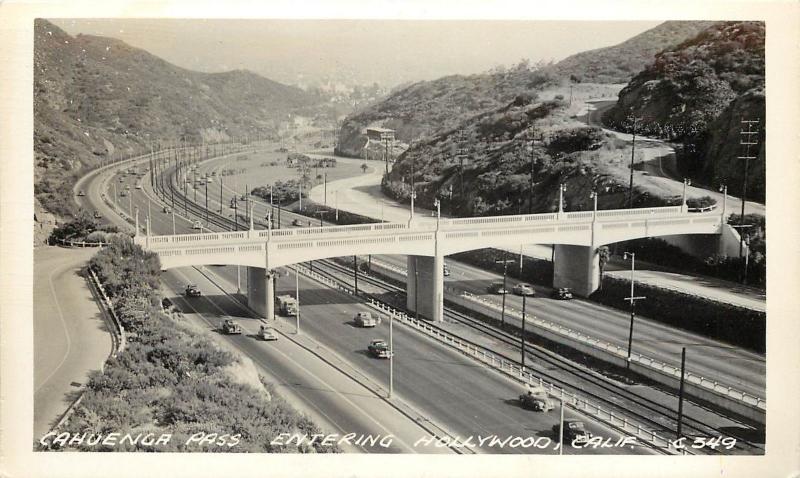 c1940 RPPC Postcard Cahuenga Pass Freeway entering Hollywood CA C349 Playford