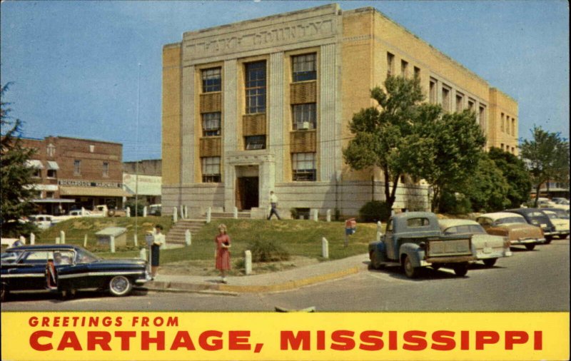 Carthage Mississippi MS Classic Cars Pickup Truck Parking Meter c1950 Postcard