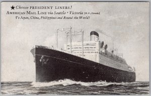 President Liners American Mail Line Seattle Victoria Ship Travel Postcard H84