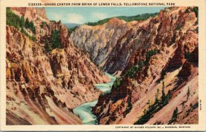 postcard Yellowstone National Park - Grand Canyon from Brink of Lower Falls