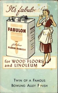 Fabulon Wood & Linoleum Floor Finish Housewife 1950s Postcard