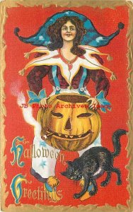 Halloween, Lion's Head No 116-5, Woman with Black Cat Holding Cigar Smoking JOL