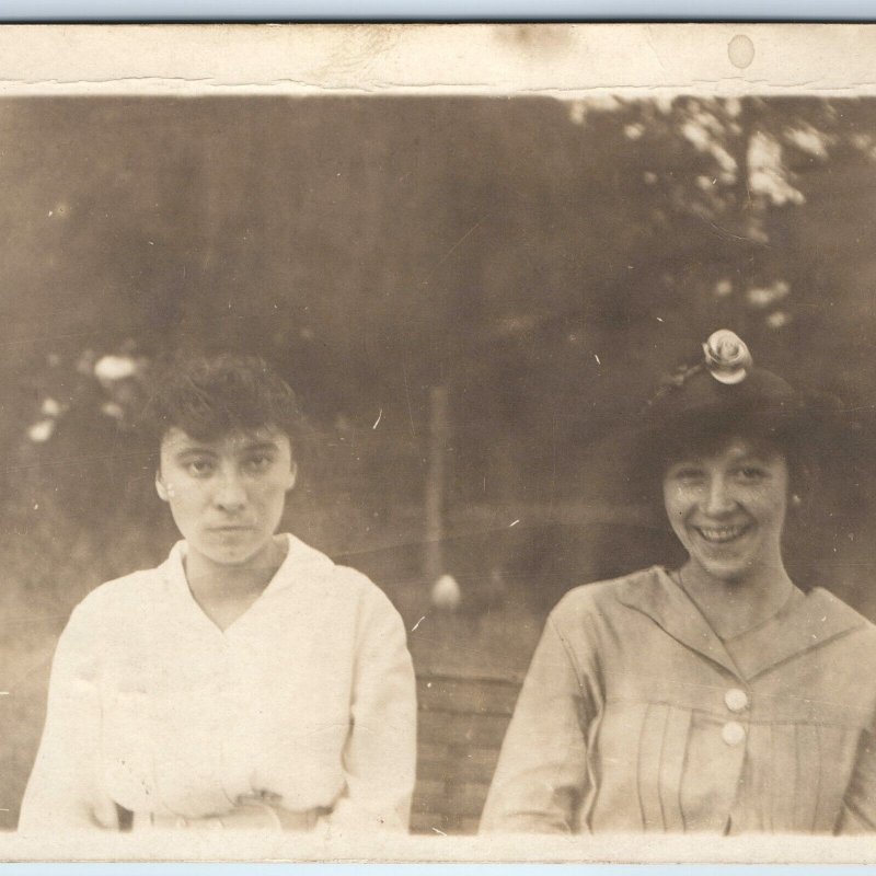 c1910s Two Ladies in Lincoln Park RPPC Ugly Girl & Cute Smile Real Photo PC A123