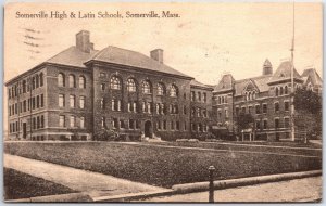 VINTAGE POSTCARD SOMERVILLE HIGH & LATIN SCHOOLS AT SOMERVILLE MASS POSTED 1913