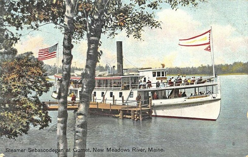 Gurnet New Meadows ME Steamboat Sebascodegan Postcard