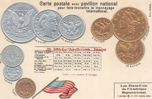 6 Numismatic Coin Postcards Set, Tuck No 658, USA, Russia, Italy, GB, Germany