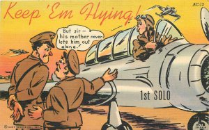 1940s Military Aircraft Solo flight mother comic humor Teich Postcard 22-10884