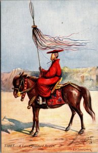 Vtg Tibet A Lama Standard Bearer on Horse 1910s Raphael Tuck Oilette Postcard