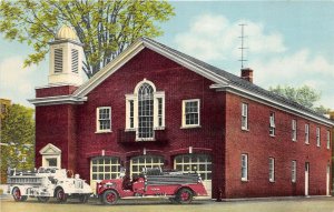 Homer New York 1940-50s Postcard Fire Station Fire Trucks