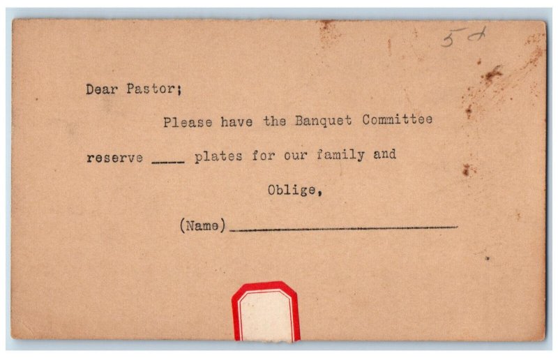 c1930's Banquet Committee Letter Edgard Showacre Hagerstown MD Postal Card