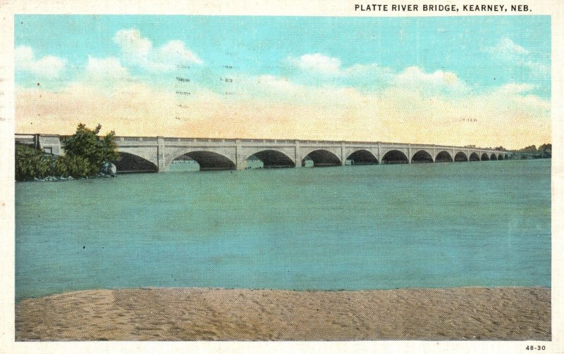 Vintage Postcard 1937 Platte River Bridge Concrete Structure Kearney Nebraska NE