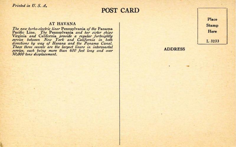 Panama Pacific Line - Pennsylvania at Havana