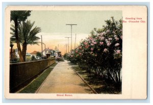 c1900s Street Scene Greeting from the Oleander City Galveston TX PMC Postcard 