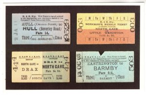 Railroad Train Tickets Postcard, H&B Hull, Workman's Weekly Railway