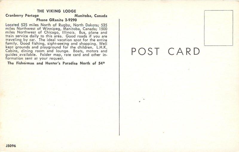 Cranberry Portage Manitoba~Birdseye Viking Lodge~1950s Postcard 