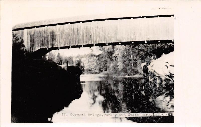 Indiana IN Postcard Real Photo RPPC c1940s TURKEY RUN STATE PARK Covered Bridge