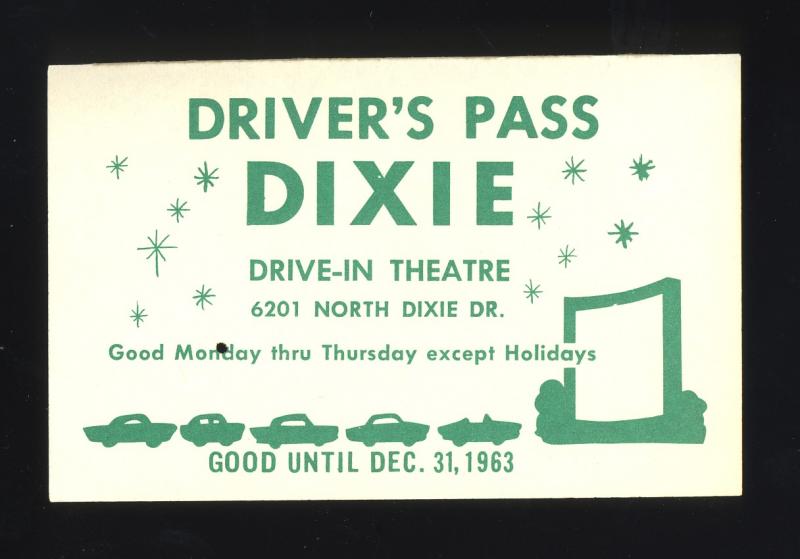 1963 Dixie Drive-In Theatre Driver's Pass, Northridge, Ohio/OH