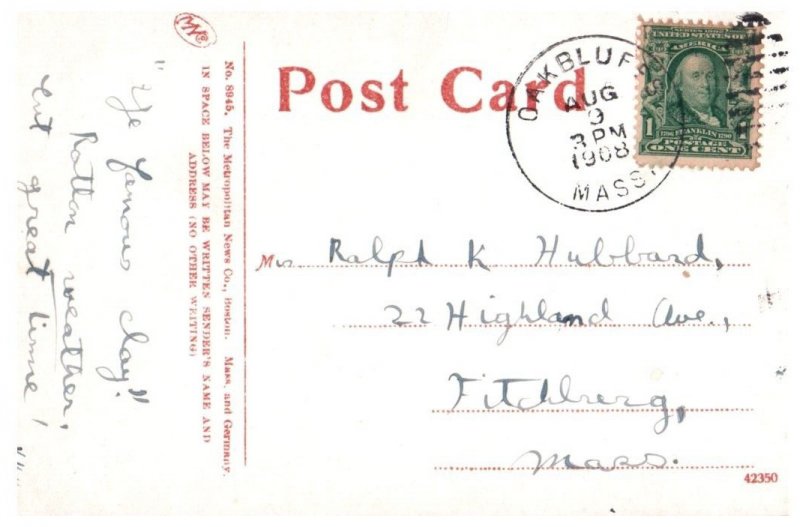 Gay Head Cliffs Marthas Vineyard Massachusetts Postcard Posted 1908