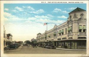 Winter Haven FL Post Office Arcade Bldg Street Scene c1920 Postcard