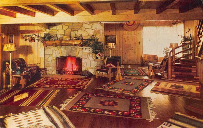 JACKSON HOLE LODGE Hotel Lobby Interior Wyoming ca 1950s Vintage Postcard