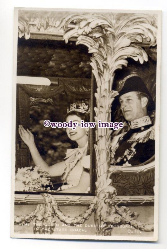 r1589 - Queen Elizabeth & Duke of Edinburgh in State Coach - Coronation postcard