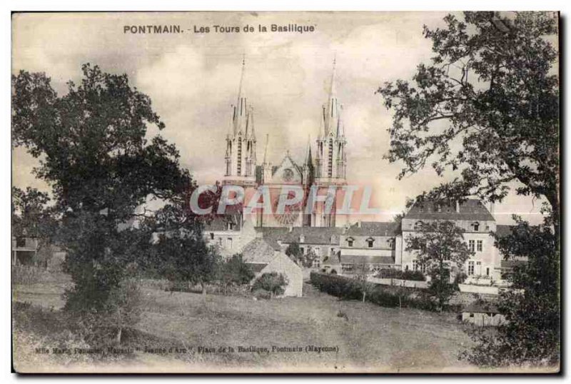 Old Postcard Pontmain the Basilica towers