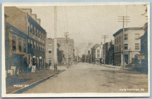 HUNTINGDON PA PENN STREET ANTIQUE REAL PHOTO POSTCARD RPPC