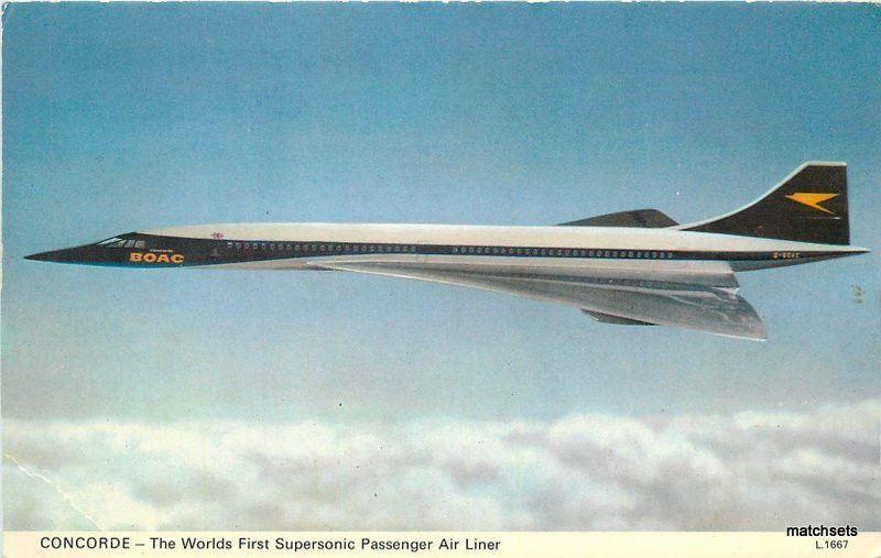 1960s Concorde Supersonic Passenger Airliner in flight postcard 5896