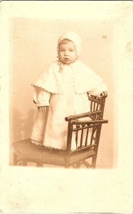 RPPC Postcard Baby in Winter Coat on Chair Myers Photo Columbus Ohio c1930