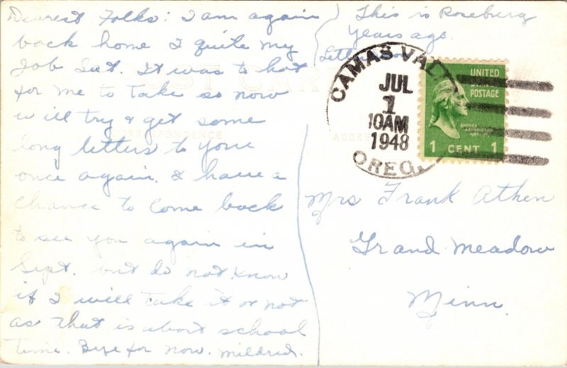 Real Photo Postcard Overview Business District in Roseburg, Oregon