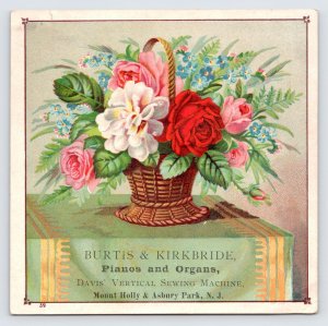 Burtis & Kirkbride Pianos & Organs Davis' Sewing Machine Victorian Trade Card T2