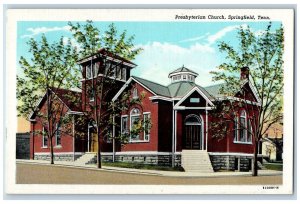 Springfield Tennessee TN Postcard Presbyterian Church Exterior Roadside c1940's