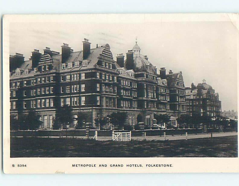 old rppc TWO HOTELS Folkestone - Kent - North Downs - England UK HM1690