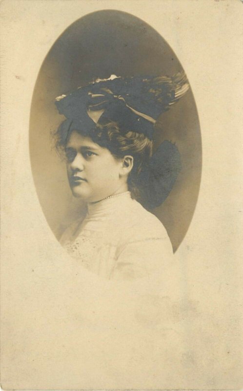 RPPC Postcard; Young Woman Rosie Hinkle of Robertson TN in Bird Wing Hat,
