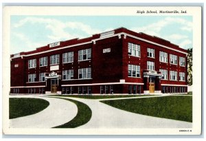 1940 High School Exterior Building Martinsville Indiana Vintage Antique Postcard