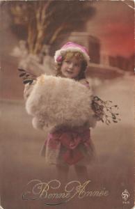 BG20468 girl with mistletoe   bonne annee france new year